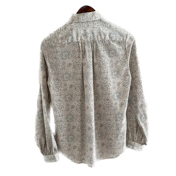 Vintage pastel paisley floral Peter Pan rounded collar button down blouse size S - Picture 5 of 8